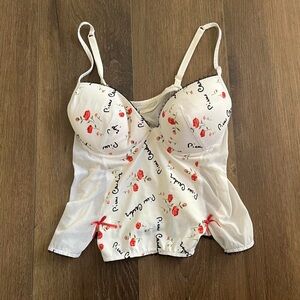 Vintage Pierre Cardin White Bra Mesh Top with Red Roses throughout
